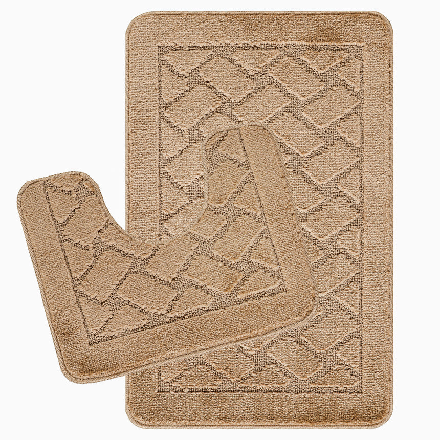Nilah 2-Piece Machine Washable Non-Slip Brown Bathroom Rug Set