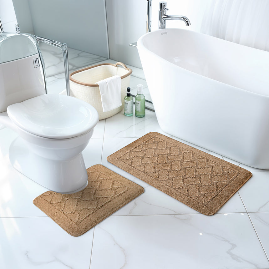 Nilah 2-Piece Machine Washable Non-Slip Brown Bathroom Rug Set