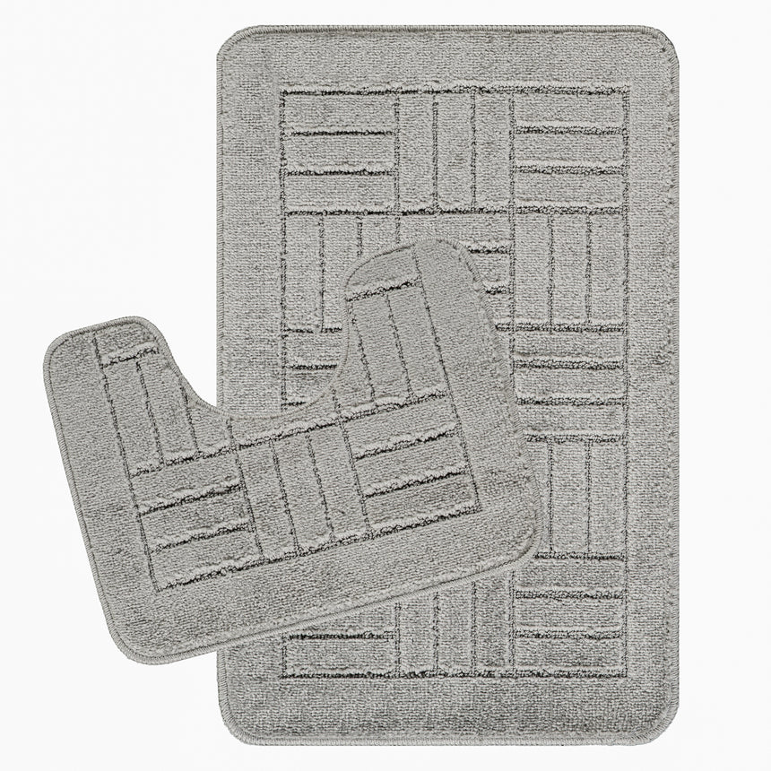 Royal 2-Piece Machine Washable Non-Slip Light Grey Bathroom Rug Set