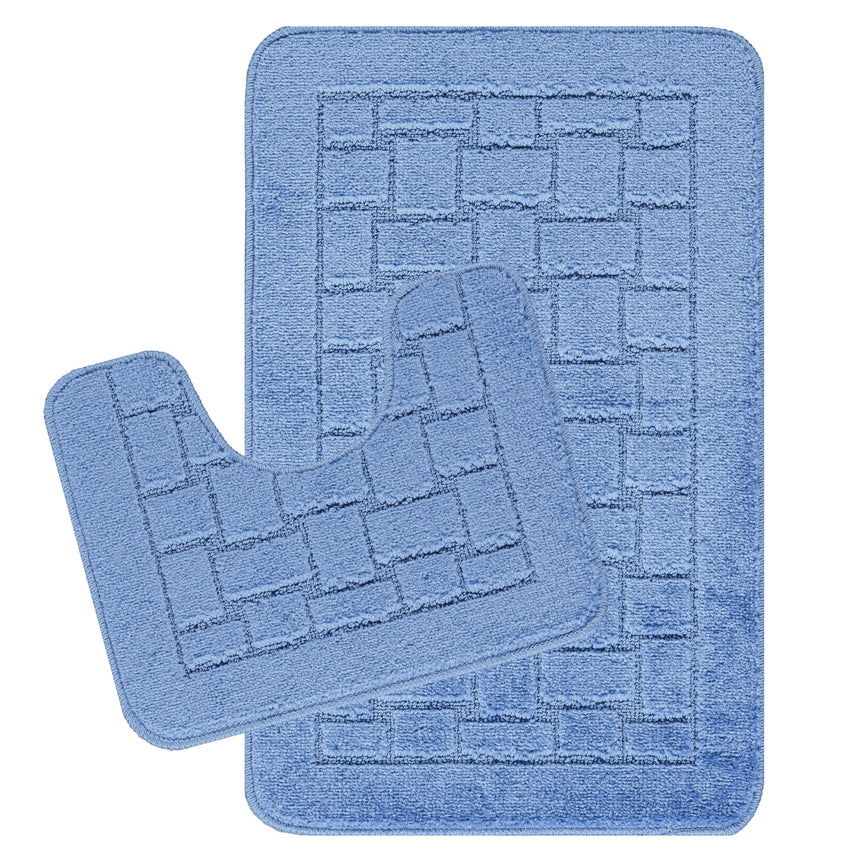 Tegan 2-Piece Machine Washable Non-Slip Blue Bathroom Rug Set