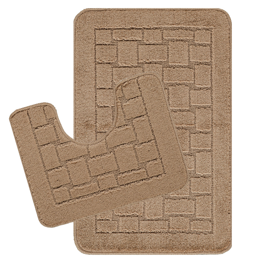 Tegan 2-Piece Machine Washable Non-Slip Brown Bathroom Rug Set