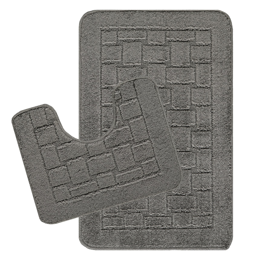 Tegan 2-Piece Machine Washable Non-Slip Dark Grey Bathroom Rug Set
