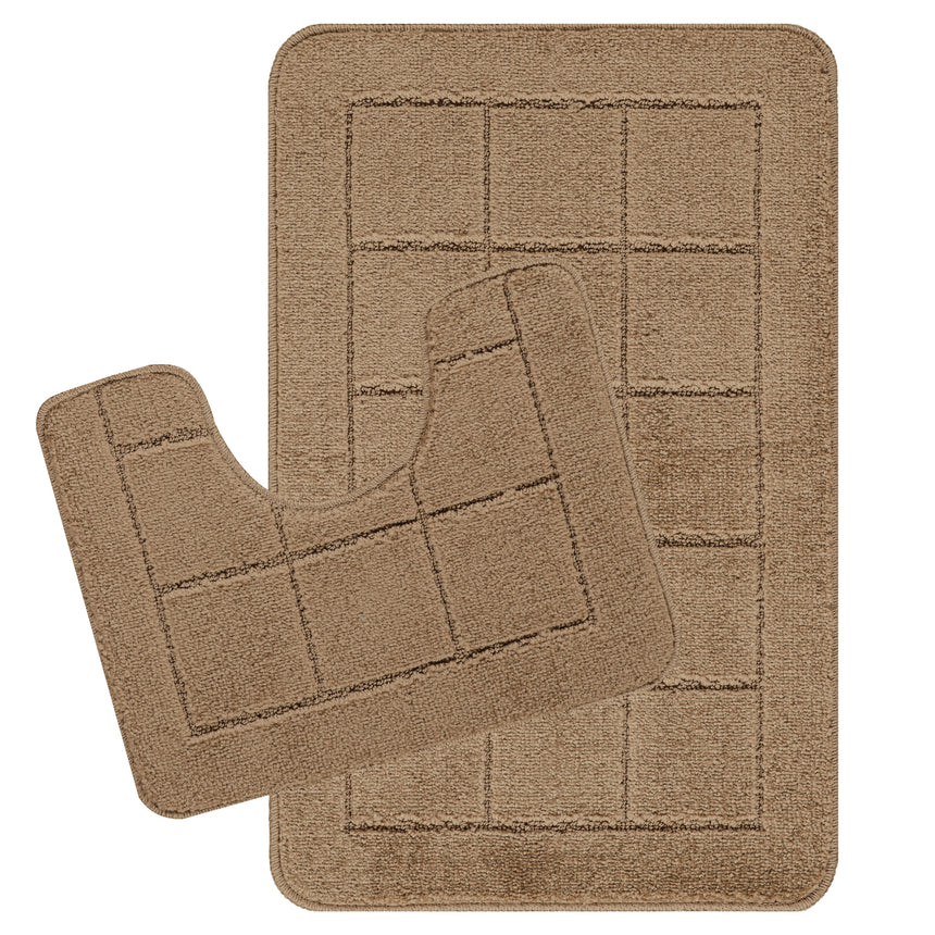 Noelle 2-Piece Machine Washable Non-Slip Brown Bathroom Rug Set