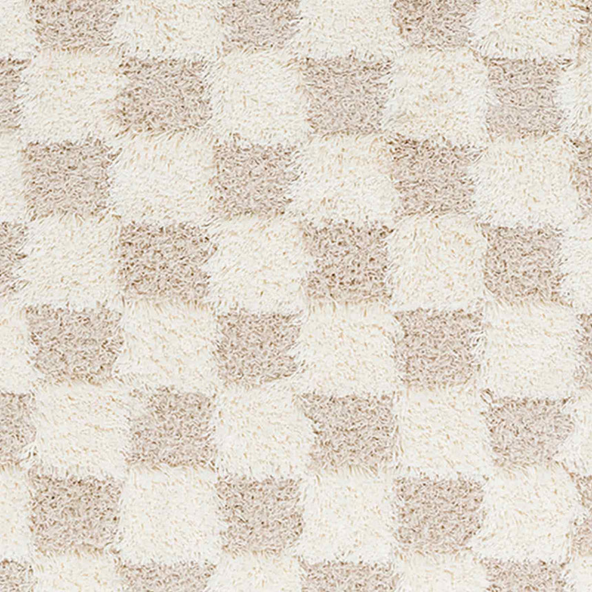Willa Shaggy Modern Plush Pile Light Beige Checkered Rug