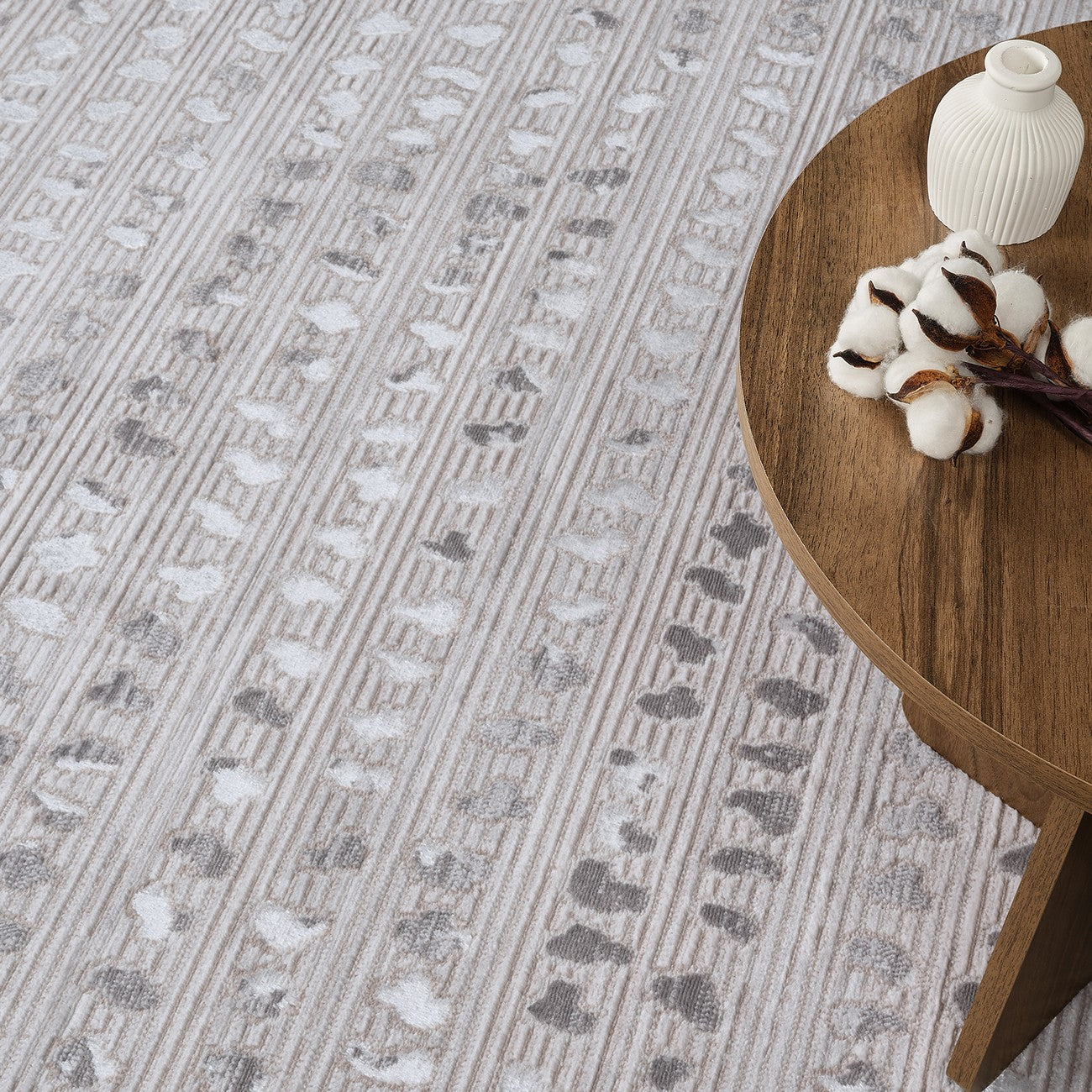 VALKIRIA Scandi Modern Beige/White Polka Dot Area Rug Styleshot