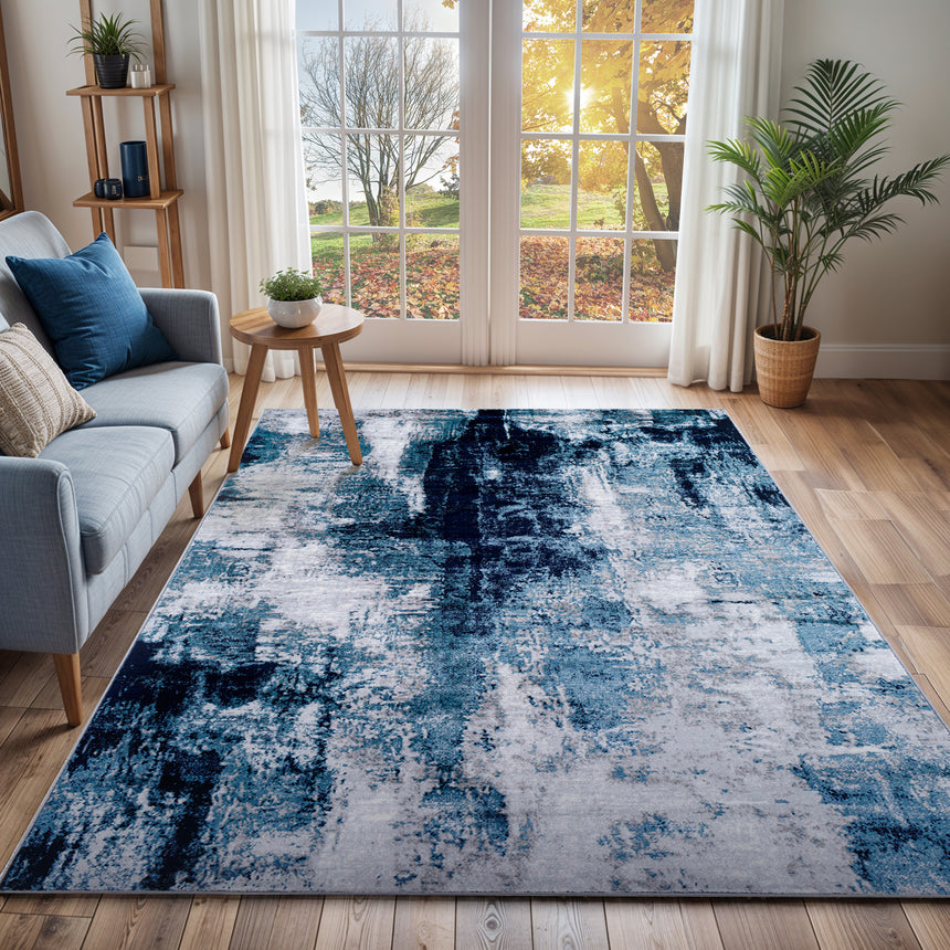 Giulia Abstract Modern Marble Dark Teal Rug