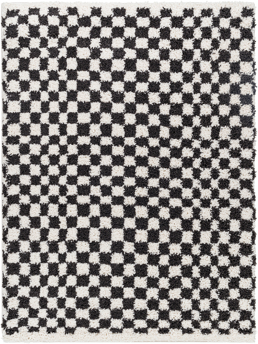 Kittu Shaggy Modern Plush Pile Dark Grey Checkered Rug