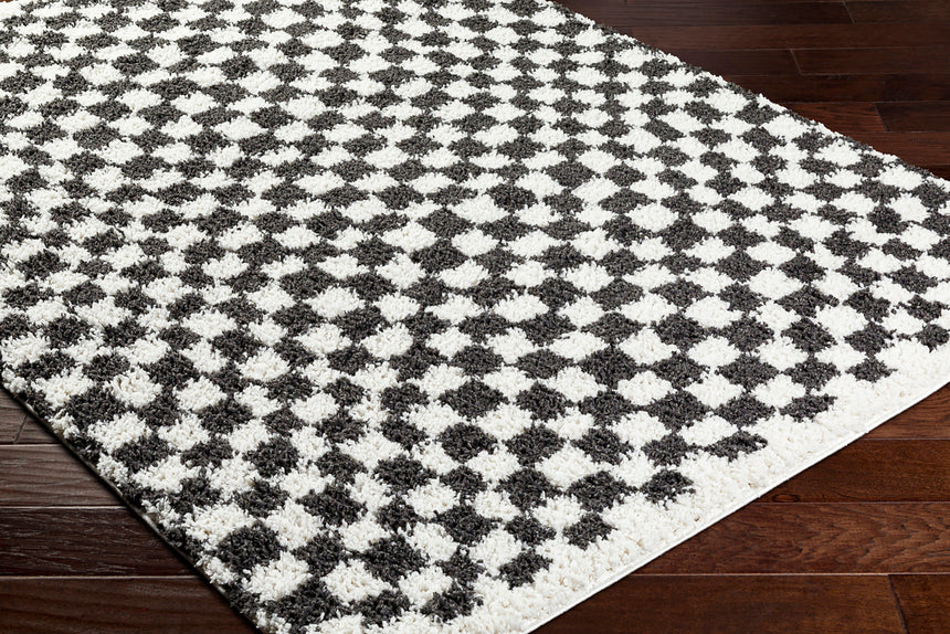 Kittu Shaggy Modern Plush Pile Dark Grey Checkered Rug