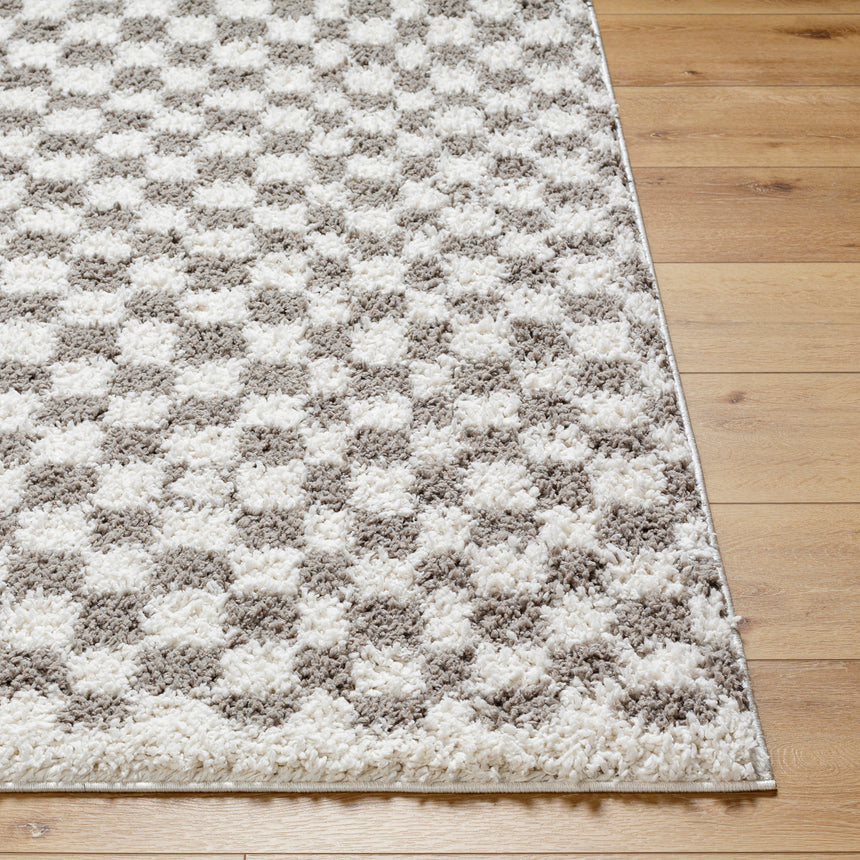 Kittu Shaggy Modern Plush Pile Light Grey Checkered Rug