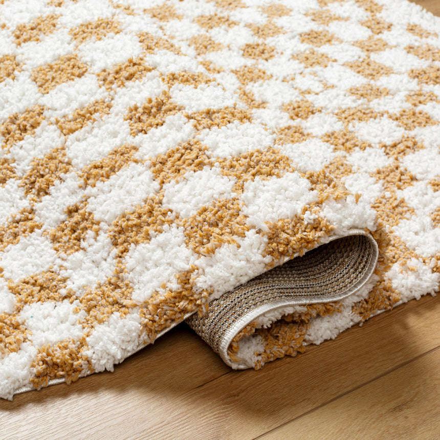 Kittu Shaggy Modern Plush Pile Saffron Checkered Rug