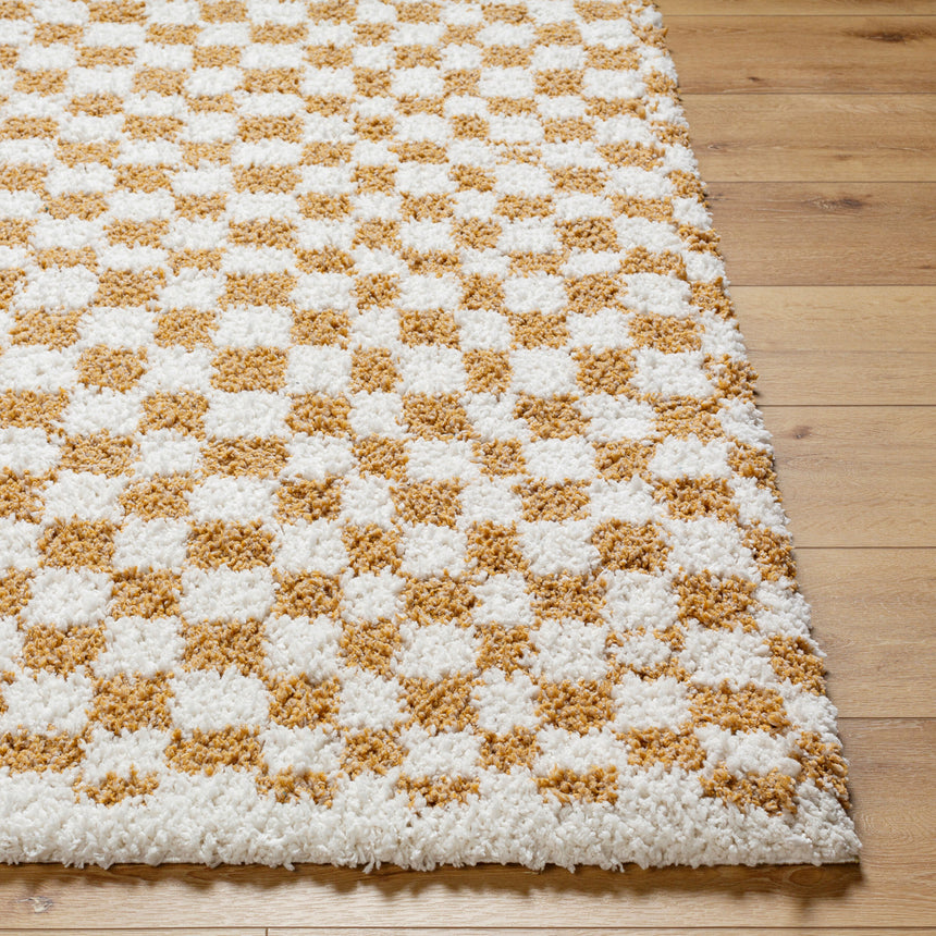 Kittu Shaggy Modern Plush Pile Saffron Checkered Rug