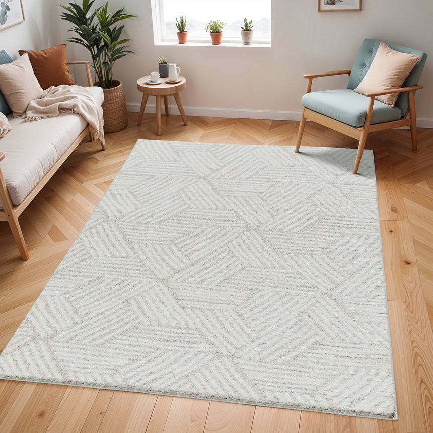 Allie Shaggy Geometric Plush Pile Beige Rug