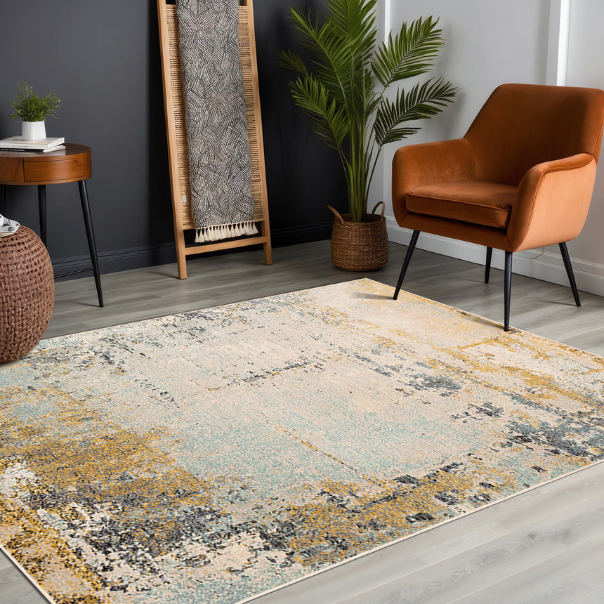 Bellatrix Abstract Modern Marble Mustard Rug