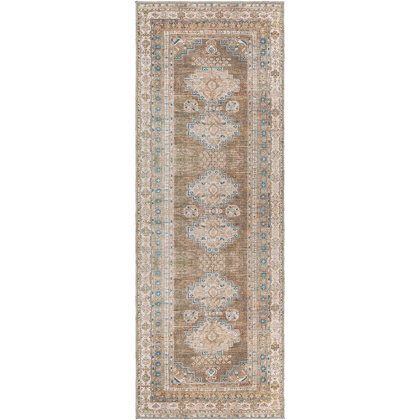 Athena Machine Washable Traditionnal Boho Brown Rug
