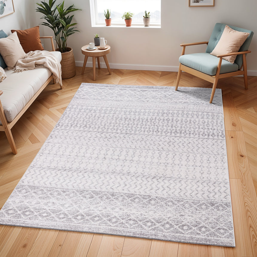 Mila Scandi Geometric Light Grey/White Rug