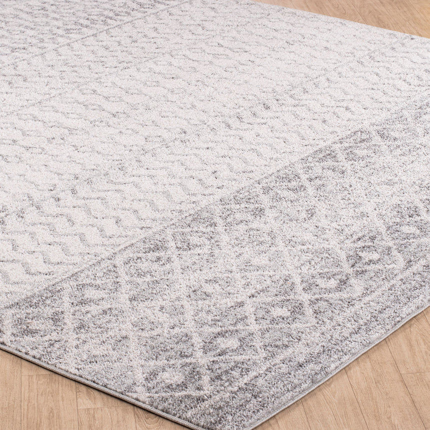 Mila Scandi Geometric Light Grey/White Rug