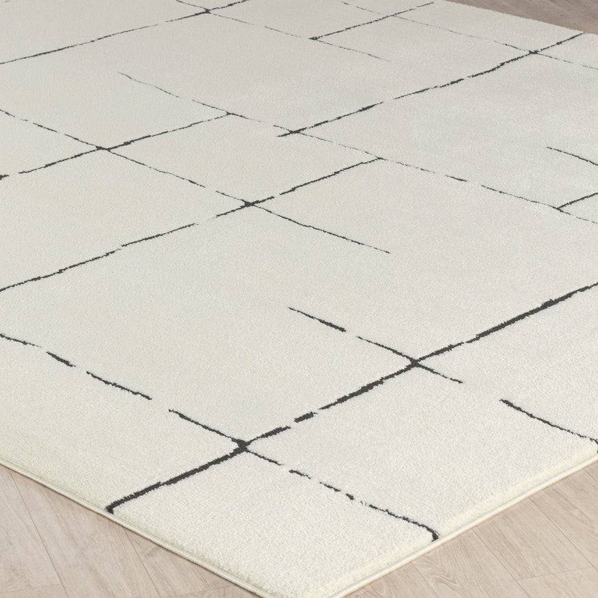 Ava Scandi Modern High Pile Ivory/Black Rug