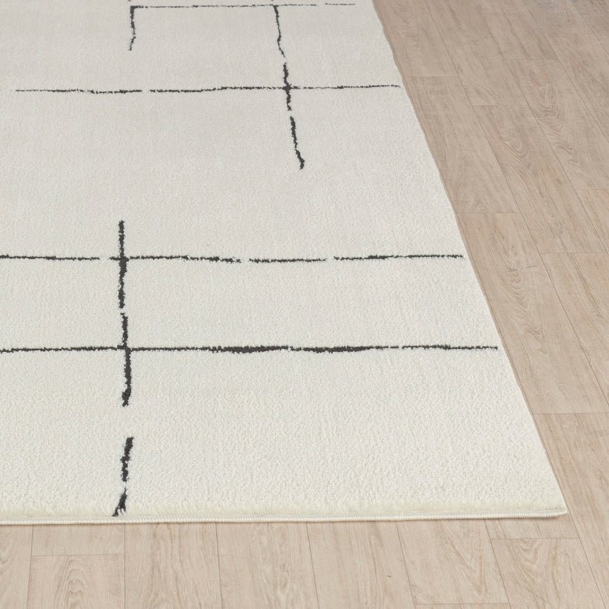 Ava Scandi Modern High Pile Ivory/Black Rug