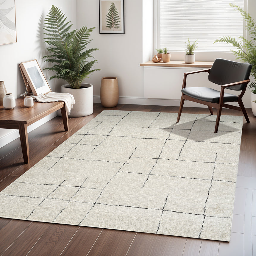 Ava Scandi Modern High Pile Ivory/Black Rug