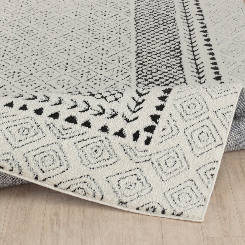 Ambre Scandi Modern High Pile Ivory/Black Rug