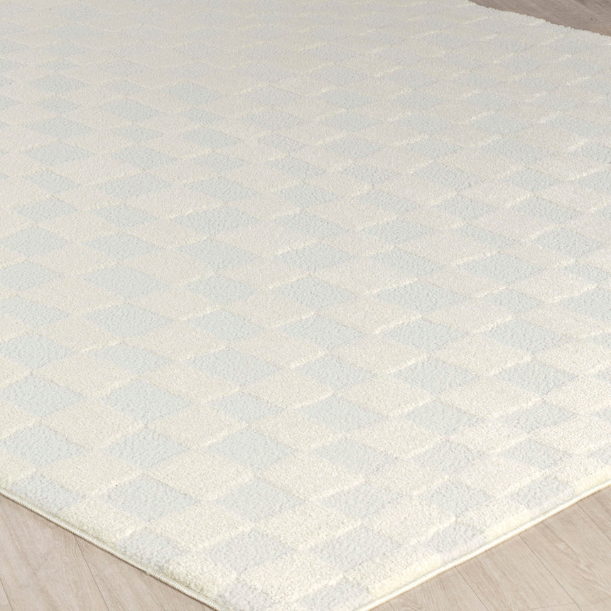 Irina Scandi Modern High Pile Off-White/Ivory Checkered Rug
