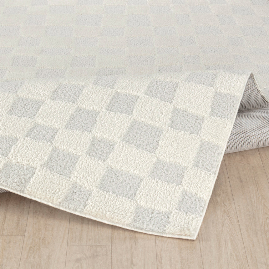 Irina Scandi Modern High Pile Off-White/Ivory Checkered Rug
