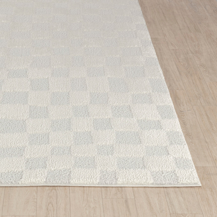 Irina Scandi Modern High Pile Off-White/Ivory Checkered Rug