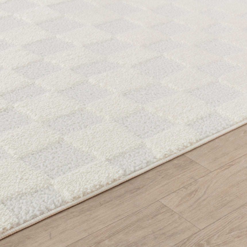 Irina Scandi Modern High Pile Off-White/Ivory Checkered Rug