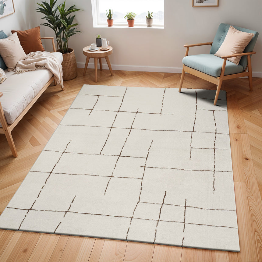 Ava Scandi Modern High Pile Ivory/Brown Rug
