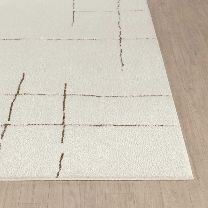 Ava Scandi Modern High Pile Ivory/Brown Rug