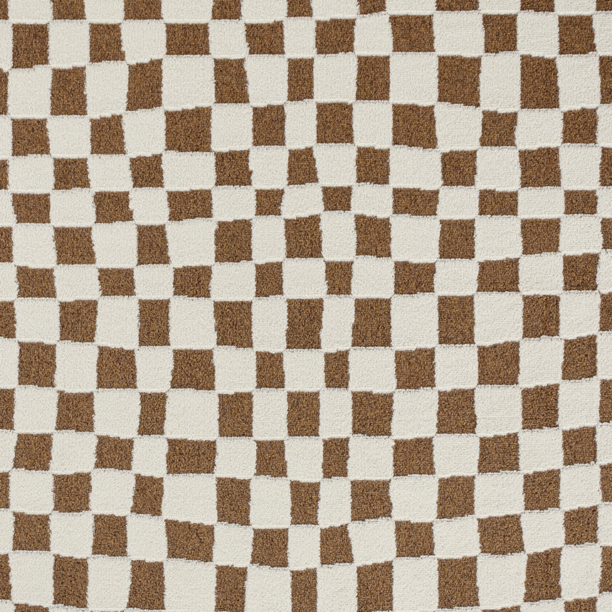 Irina Scandi Modern High Pile Ivory/Brown Checkered Rug