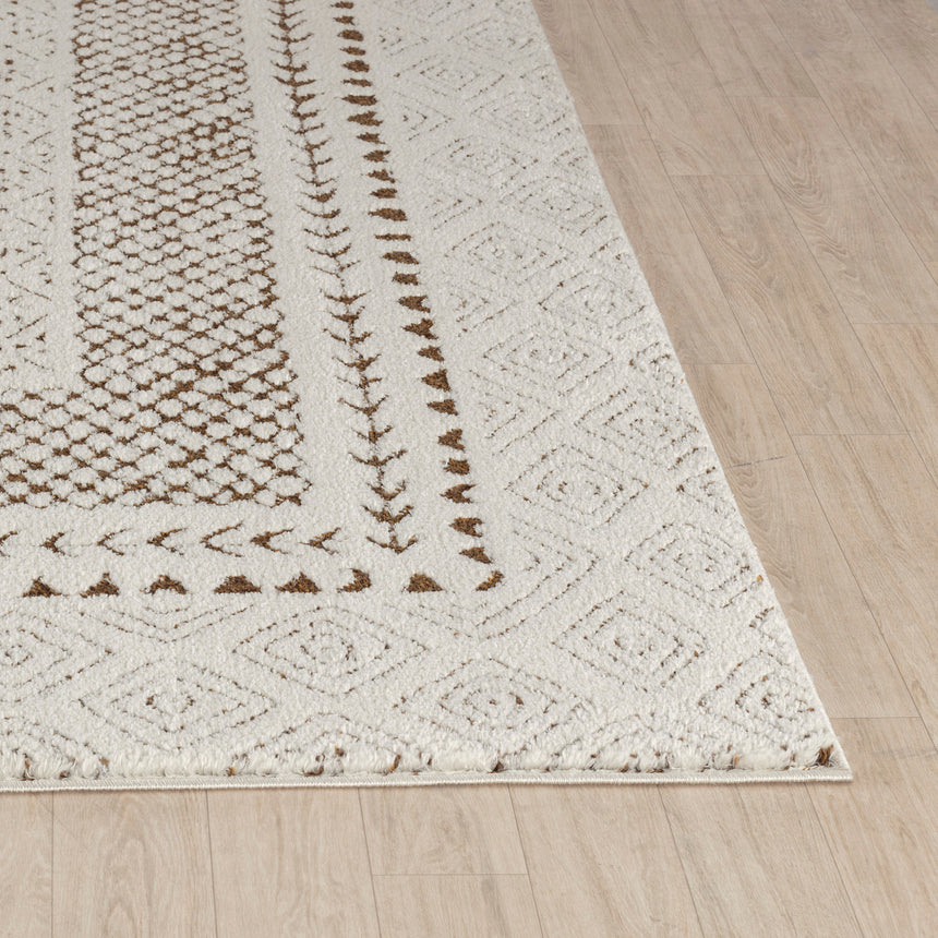 Ambre Scandi Modern High Pile Ivory/Brown Rug