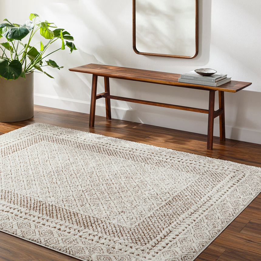 Ambre Scandi Modern High Pile Ivory/Brown Rug