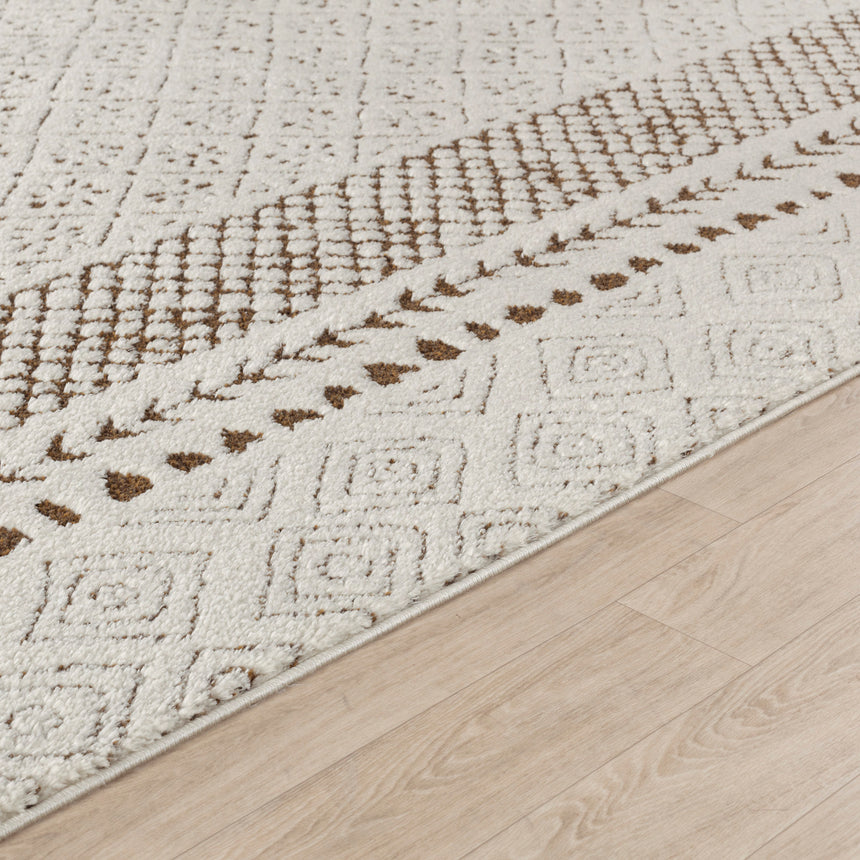 Ambre Scandi Modern High Pile Ivory/Brown Rug