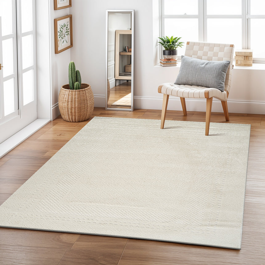 Ambre Scandi Modern High Pile Ivory/Off-White Rug