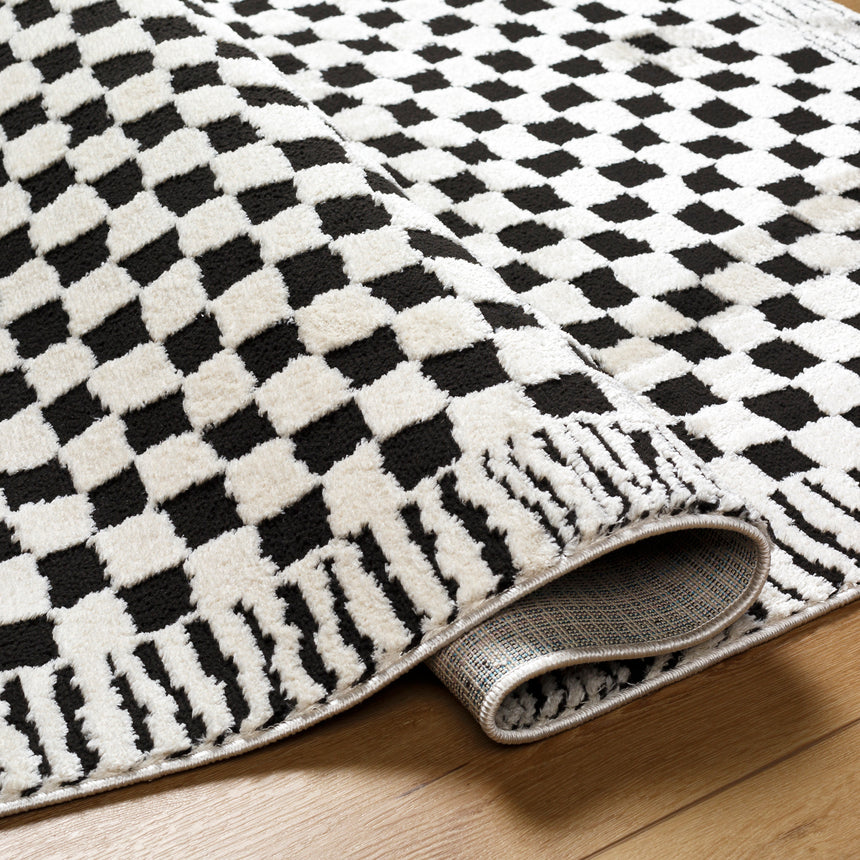 Ekta Scandi Modern High Pile Ivory/Black Checkered Rug