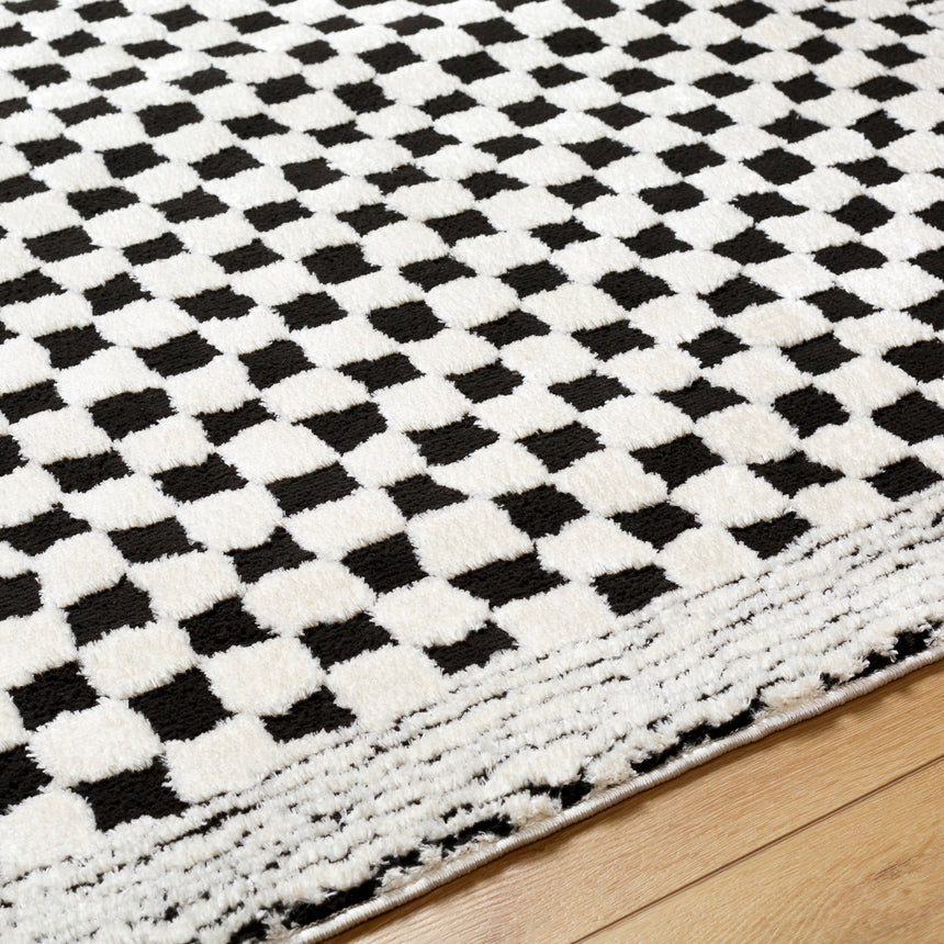 Ekta Scandi Modern High Pile Ivory/Black Checkered Rug
