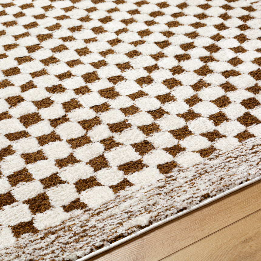 Ekta Scandi Modern High Pile Ivory/Brown Checkered Rug