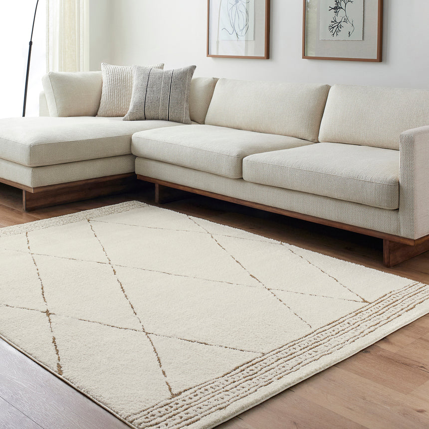 Inga Berber Modern High Pile Ivory/Brown Rug