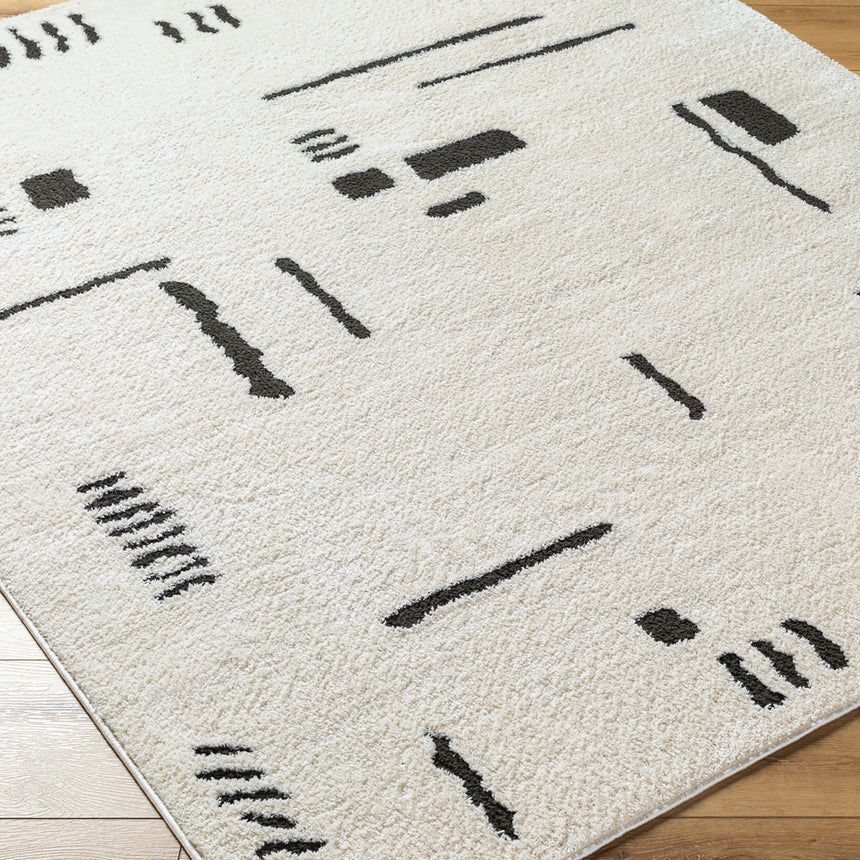 Rita Scandi Modern High Pile Ivory/Black Rug