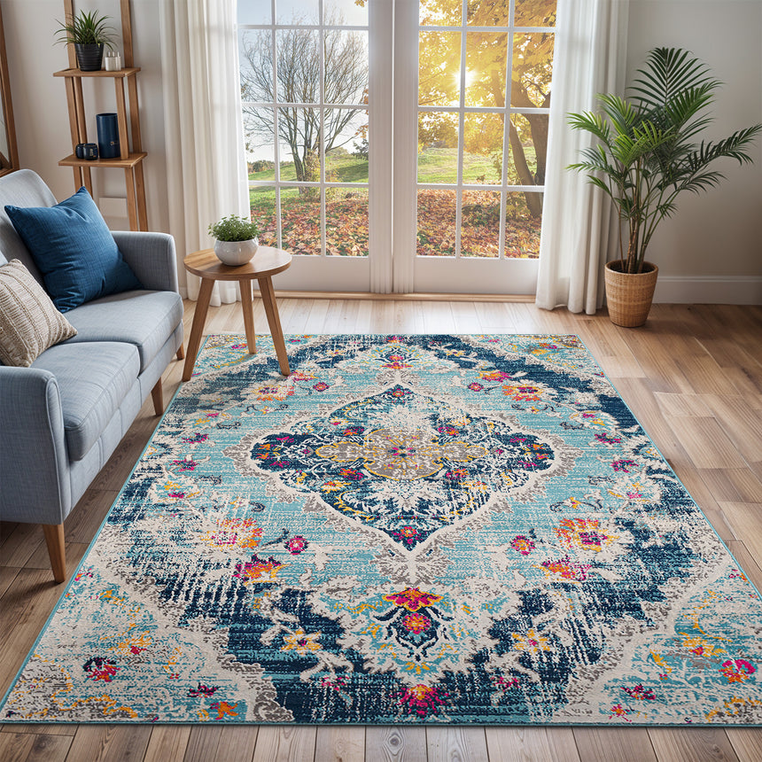 Romy Vintage Oriental Boho Blue Rug