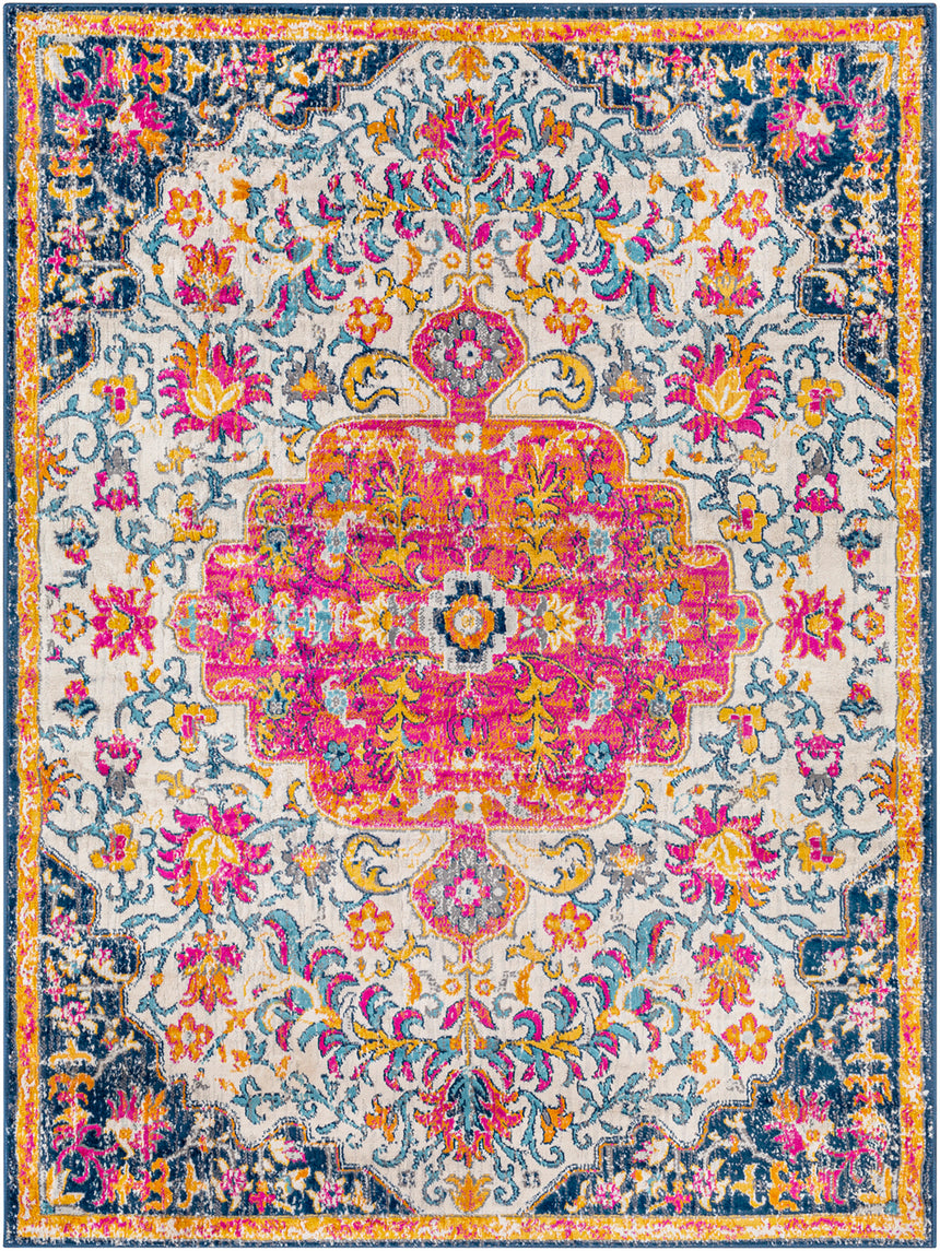 Chinu Vintage Oriental Boho Bright Pink Rug