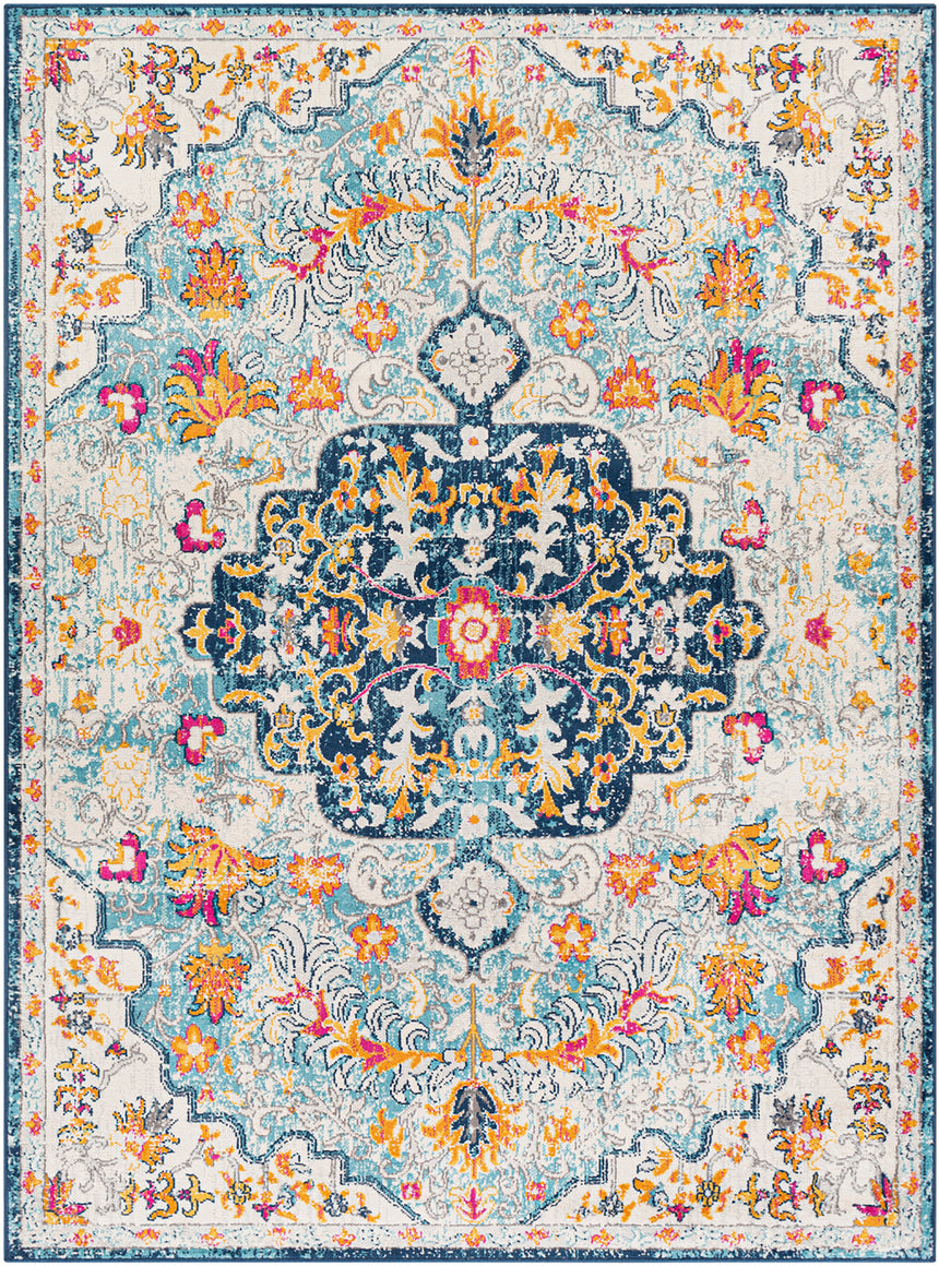 Chinu Vintage Oriental Boho Sky Blue/Saffron Rug