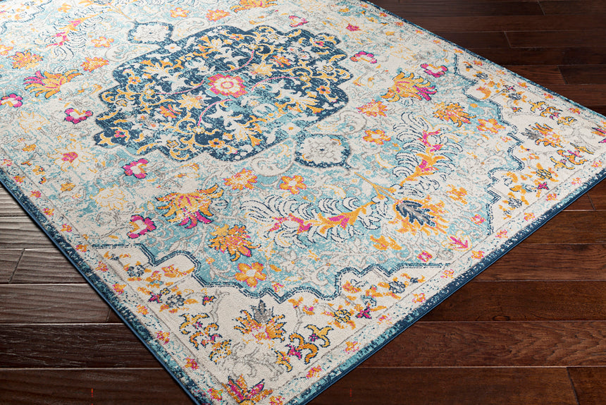 Chinu Vintage Oriental Boho Sky Blue/Saffron Rug