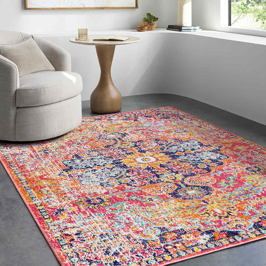 Lou Vintage Oriental Boho Orange/Dark Blue Rug