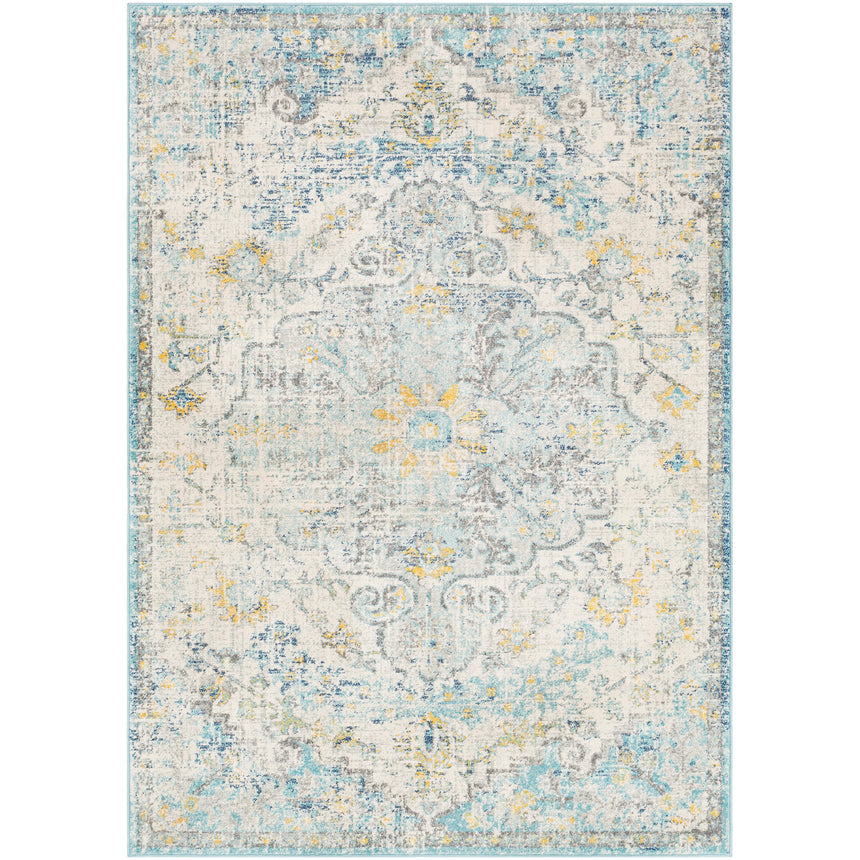 Lou Vintage Oriental Boho Cream/Teal/Yellow Rug