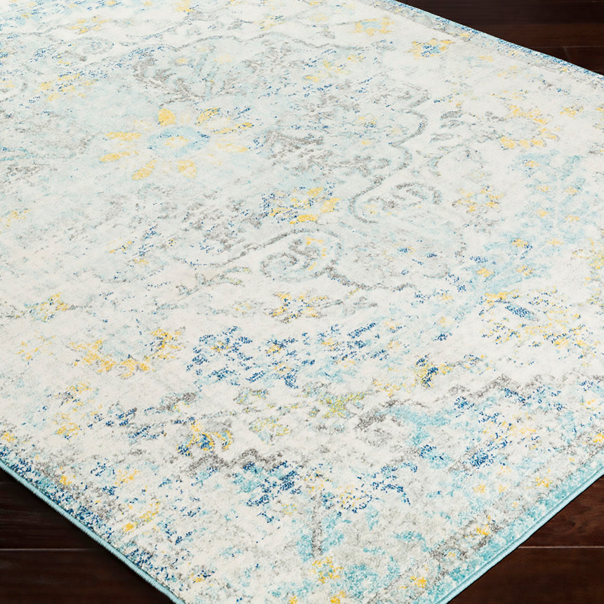 Lou Vintage Oriental Boho Cream/Teal/Yellow Rug