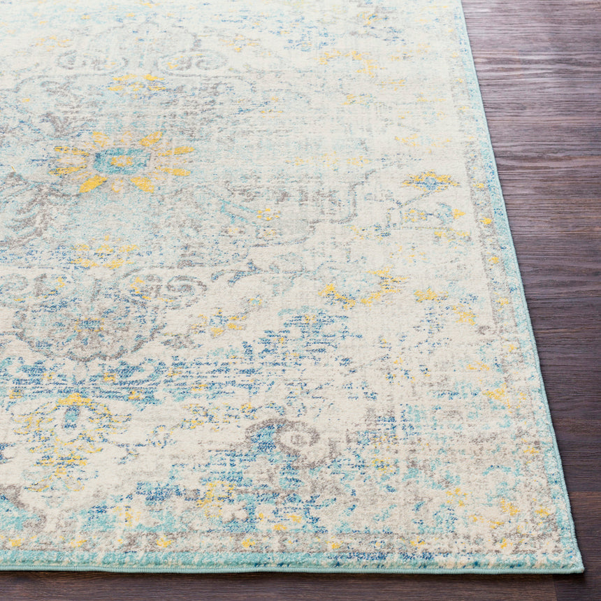 Lou Vintage Oriental Boho Cream/Teal/Yellow Rug