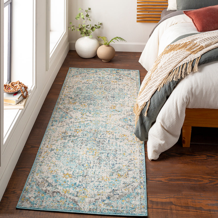 Lou Vintage Oriental Boho Cream/Teal/Yellow Rug