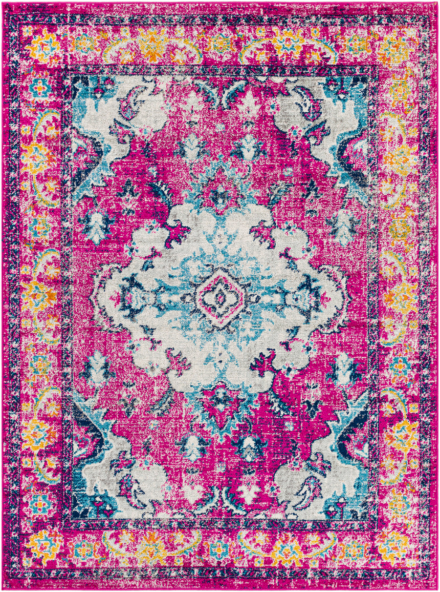 Adity Vintage Oriental Boho Bright Pink Rug